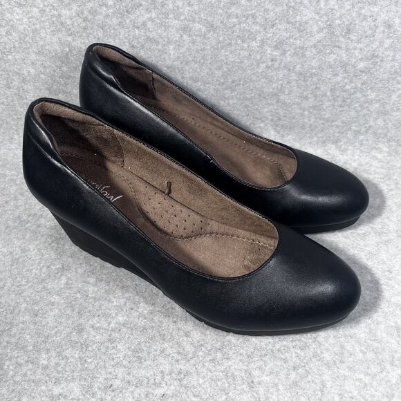 Natural Soul Shoes Womens Size 9.5 Black Wedge Heel All‎ Thru Comfort Slip On - Picture 2 of 13